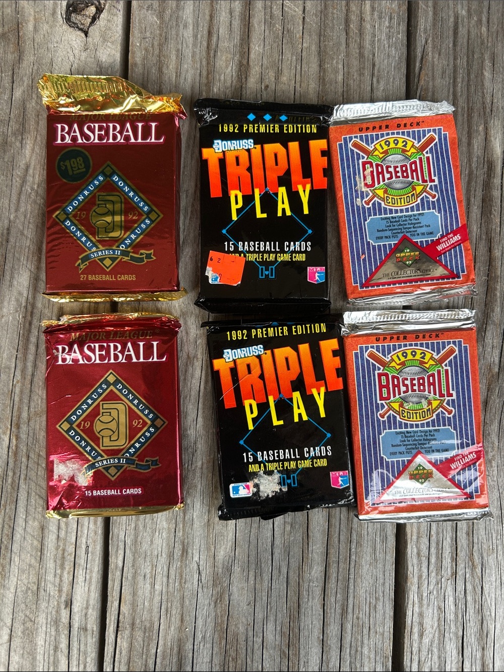 6 Unopened 1992 Baseball Card Packs Lot Upper Deck, Donruss, Triple Play